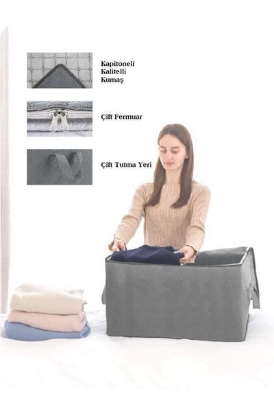 Hayveys 5 Adet Büyük Boy Gri Yastık Yorgan Kıyafet Hurç Baza Çekyat Hurcu 64 X 45 X 22 Cm