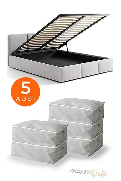 Hayveys 5 Pieces Large Size Gray Pillow Quilt Clothing Storage Base Sofa Bed Storage 64 X 45 X 22 Cm