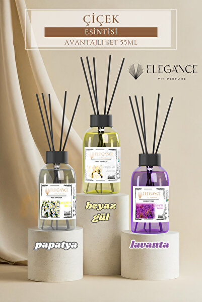 Elegance vip Perfume Ekonomik Çiçek Ferahlığı 3lü Set (beyaz gül+lavanta+Papa...