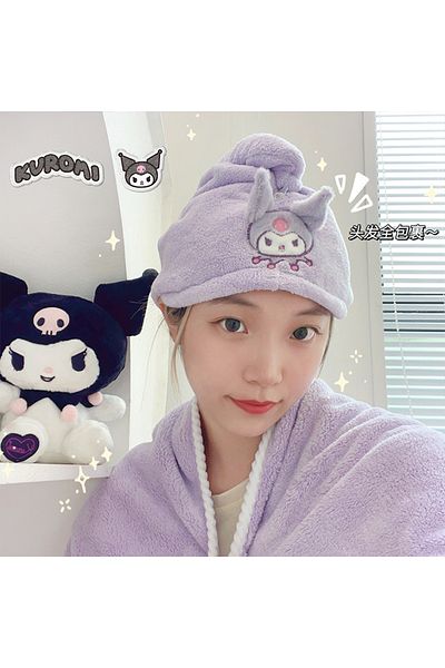 Choice purple Kawaii Sanrio Kuromi Dry Hair Cap Towel Cute Bath Wrap Towel Cartoon Kuromi Absorbent Quick H