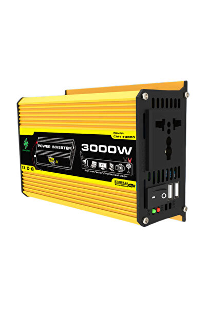 APWIKOGER محول طاقة ذكي للسيارة، يعمل بجهد 12 فولت تيار مستمر إلى 110 فولت تيار متردد، مزود بمنفذي USB، لون أصفر.