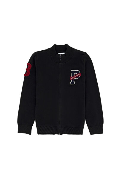 U.S. Polo Assn. Boy's Black Crew Neck Sweater Cardigan 50276110 -Vr046