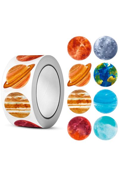 Choice Syf-193 500pcs/roll Solar System Colored Planets Stickers 2.5cm/1.0'' Space Knowledge Learning Adorn