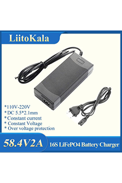 liitokala 16S-58.4V2A LiFePO4 battery Charger 48V 2A 100-240VAC DC Charger For 16S 24V LiFePO4 Ba...
