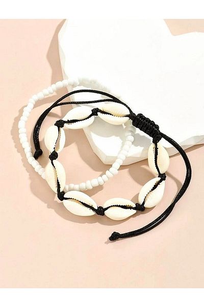 Roe takı aksesuar Seashell and Miyuki Beaded Anklet Set of 2