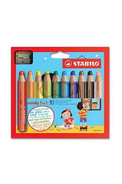 Stabilo Woody 3'ü 1 Arada 10'lu Renkli Boya Kalemi Kalemtraş Set