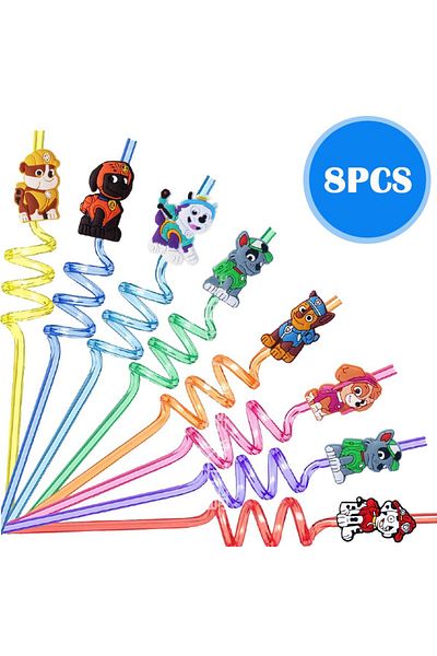 Choice 8pcs Pvc Straws 8pcs Paw Patrol Theme Straws Cartoon Chase Dog Reusable Drinking Straws For Kids Bir