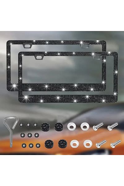 Choice Black Diamond New 2pcs 31*16cm Bling Crystal License Plate Frame Women Rhinestone Car License Plate