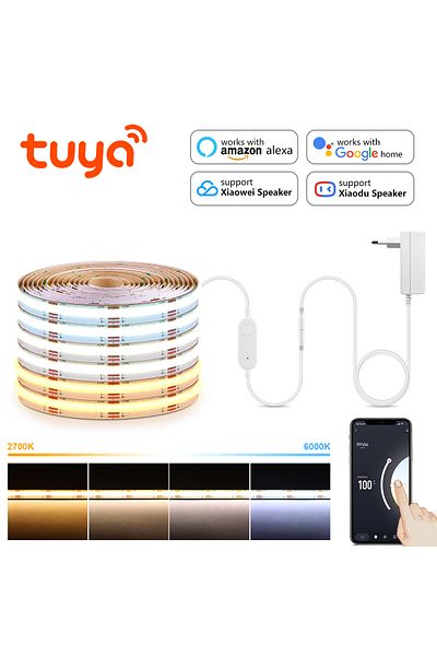 Choice 5m Kit European Power Plug Cct 2700k-6500k Changeable Lamp Tuya Smart Home Cob Led Strip Alexa Light