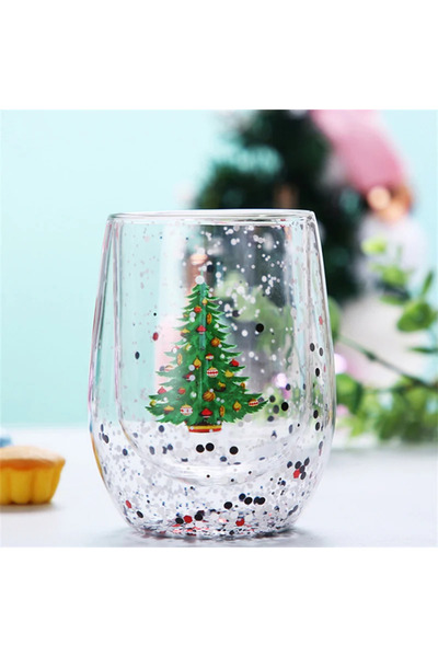 Choice1 300ML Xmas tree Christmas Double Wall Glass Cup Heat-resistant Water Cup Christmas Tree Snowman Patt