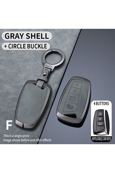 Choice 4 Button Grey Set 1 Alloy Leather Car Key Case Cover For Hyundai Grand Santa Fe 3 Dm Ix45 Ix35 Genes