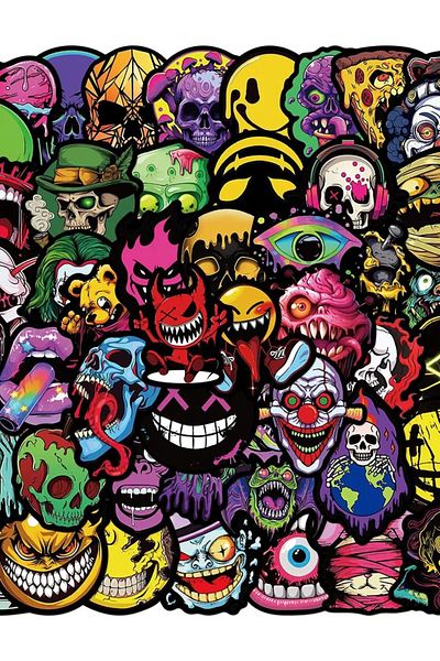 Choice MULTICOLOR 50Pcs Cool Horror Skull Stickers JDM car DIY Stickers Scrapbooking Phone Luggage Skatebo