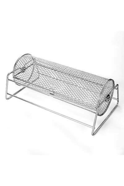 Choice شواية دوارة من الفولاذ المقاوم للصدأ الفضي، سلة شبكية، قفص شواء دوار.