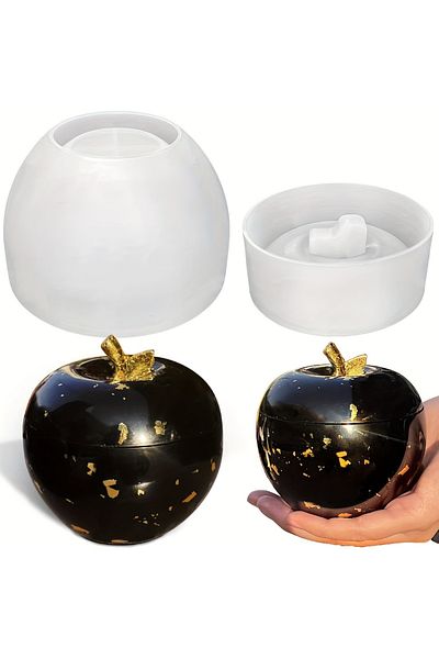 Choice Mg271 1set Apple Shaped Jar Mold With Lid, Storage Box Resin Mold, Apple Box Candle Holder Silicone
