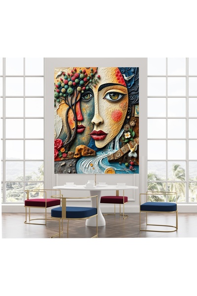 KanvasSepeti Abstract Modern Two Women's Face Oil Painting Textured High Qual...