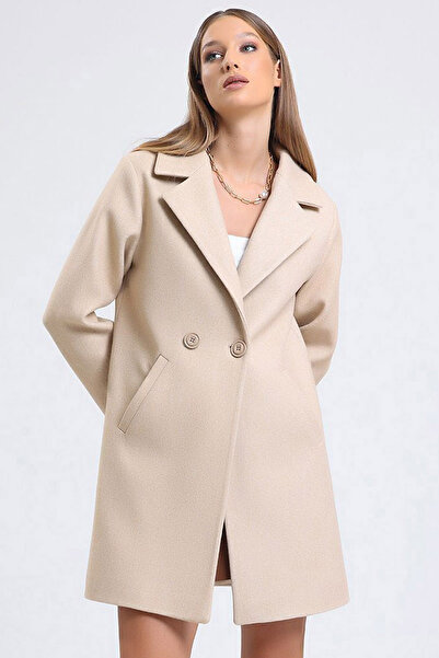 CoolLook Astarlı Ceket Yakalı Çift Cepli Rahat Uzun Kollu Düğme Kapamalı Diz ...