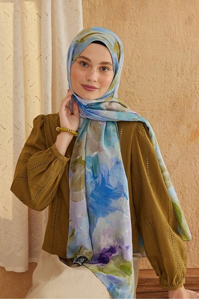 Modakaşmir شال من الخيزران بنمط تجريدي بألوان مائية