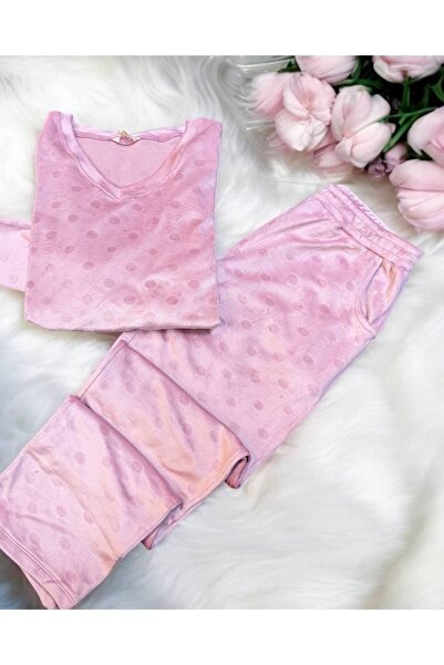 Edam İç Giyim Yumoş Kadife Kumaş Puantiyeli Pijama Takımı