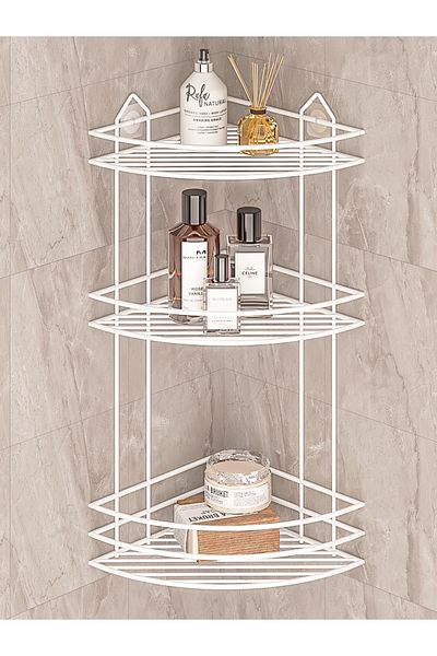 MultiStore Stainless Adhesive Bathroom Corner - Shampoo Holder Shower Shelf White Ek03