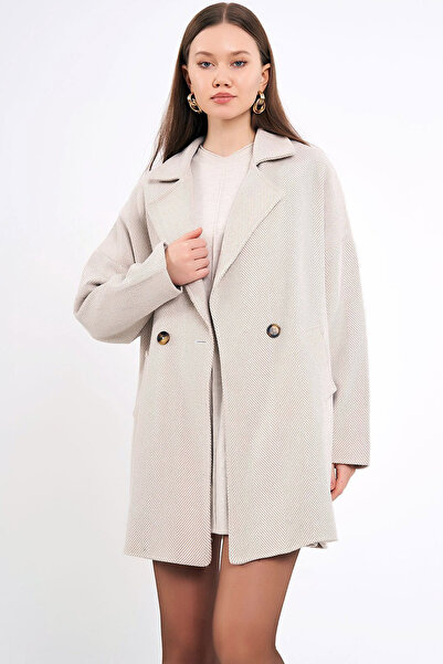 MissThetis Geniş Ceket Yaka Uzun Kol Cepli Düğmeli Astarlı Şık ve Cool Midi B...