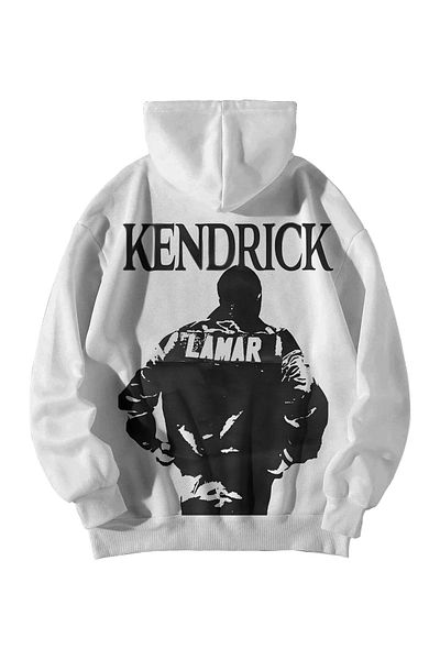 GlowUP Women's Men's White Kendrick Lamar Bullet Printed Oversize Hooded Kangaroo Pocket Hoodie