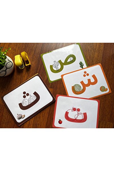 Teacherg game Arapça Harf Kartları seti ( Arapça alfebesi ve yazılış açıklayan kartlar ) Yemek temalı 56 kart