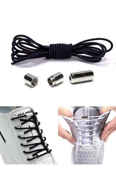 Heel'sUp Dark Blue Smart Laces - Practical Elastic Round Shoelaces - Elastic, Metal Locked