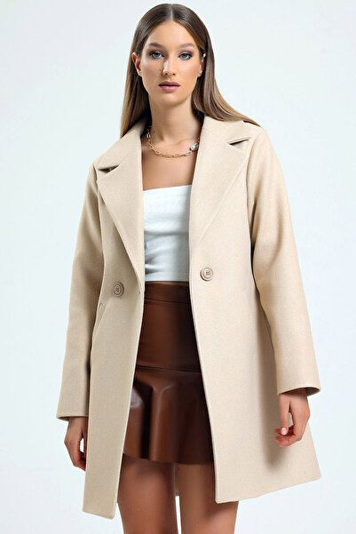 MissThetis Geniş Ceket Yaka Uzun Kol Cepli Düğmeli Astarlı Şık ve Cool Midi B...