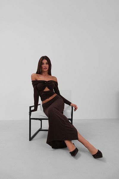 Black Fashion Στράπλες καφέ μπλούζα με στήθος