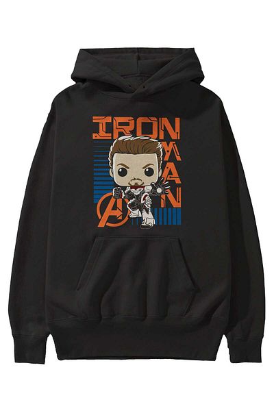 Ankhises Iron Man (4) Hanorac negru cu glugă supradimensionat pentru bărbați și femei