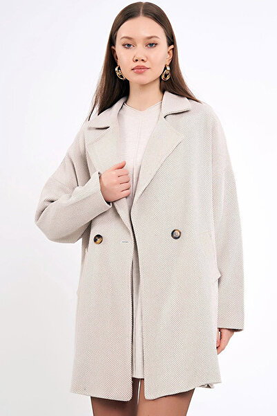 MissKybele Çentikli Geniş Ceket Yaka Uzun Kol Düğme Kapamalı İçi Astarlı Balı...