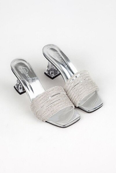 Abiyell شباشب نسائية من الأحجار الفضية ذات كعب شفاف