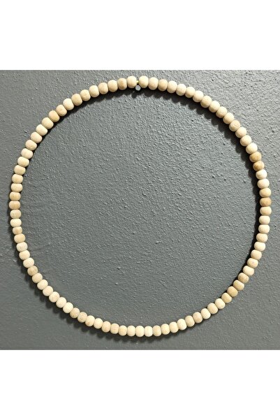 Lameray Metal - Ahşap boncuklu kapı ve duvar süsü kasnak 30 cm yuvarlak -HAM RENK