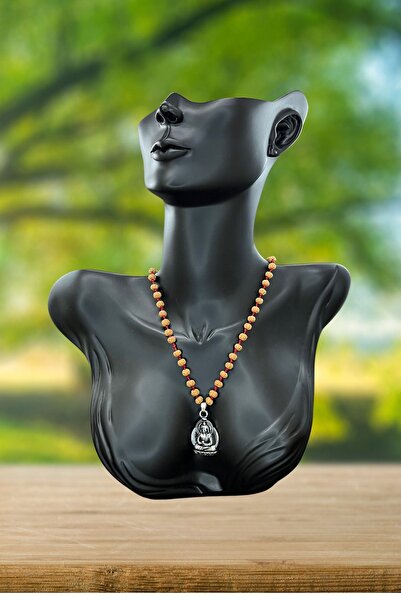 Balzamin Design Rudraksha Mala Buddha Kolye Çelik Budha Uçlu El Yapımı Makrome Ayarlanabilir Düğüm Kolye