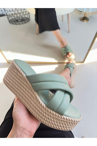 Moka Shopin MokaShopin Merky M.Papuci cu toc cu pană din piele verde