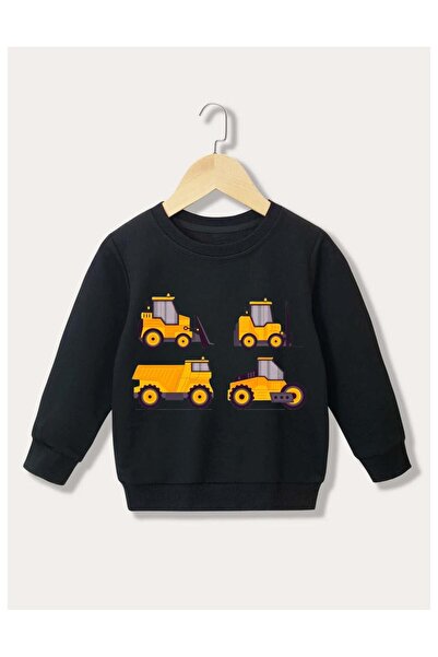 Massgai Çocuk Kepçe İş Kamyon Görsel Baskılı Özel Pamuklu Sweatshirt