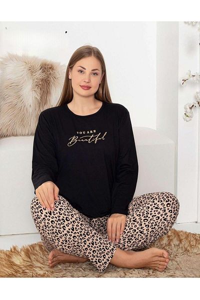 Pijamoni Set pijama subțire cu mânecă lungă, cu gât mare, mărime mare, Milan, 7666/10- 1 bucată