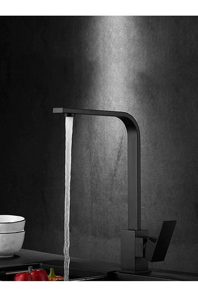 VSA Matte Black Swan Square Kitchen Sink Faucet