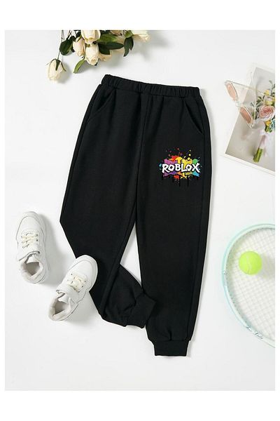 Massgai Pantaloni de trening pentru copii din bumbac cu modele Roblox Game