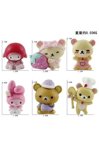 Choice Slo063 6pcs Sanrio Mini Figure My Melody Brown Bear Chef Hat Action Figures Kuromi Doll Diy Cake De
