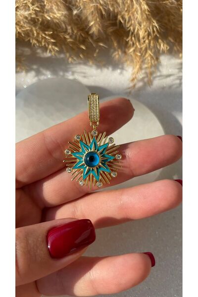 Luna Argento Turkuaz Mineli Nazar Gözlü Yıldız Model Kolye Ucu Su Yolu Kolyel...