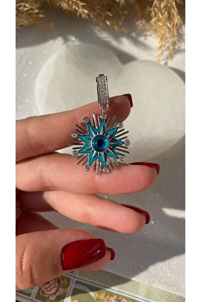 Luna Argento Turkuaz Mineli Nazar Gözlü Yıldız Model Kolye Ucu 3mm Ve 4 Mm Su...