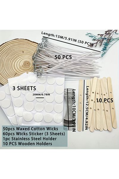 Choice Tools Set Candle Making Diy Kits,candle Wicks,60pcs Wicks Sticker,50pcs Waxed Cotton Wicks With Meta