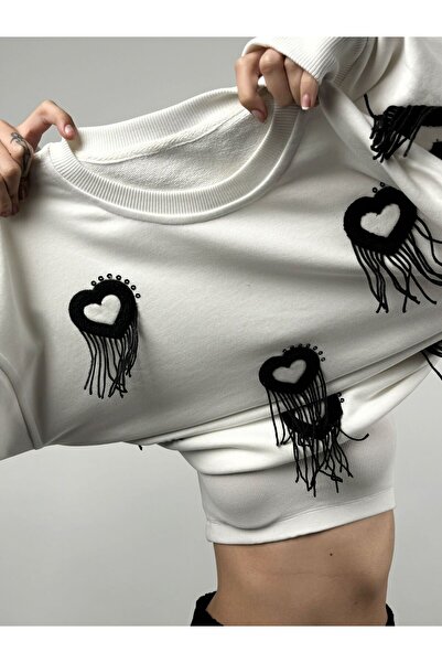 Big Love Детайлен суичър с кръгло деколте и сърце