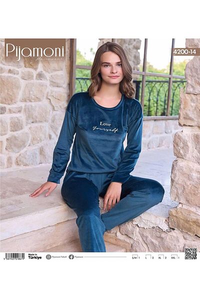 Pijamoni Set de pijamale de iarnă pentru femei, cu gât crew, din catifea moale, 4200/14 - 1 bucată