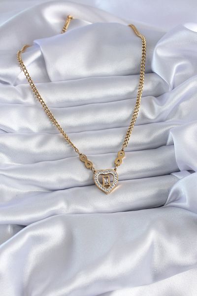 Skygo Gold Colored 316L Heart Model Zircon Stone Women's Necklace - Infinity Detail - TJ-BKO7789