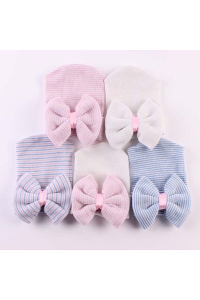OEM Drool Thin Newborn Hat with Bow (Color: Multicolor)