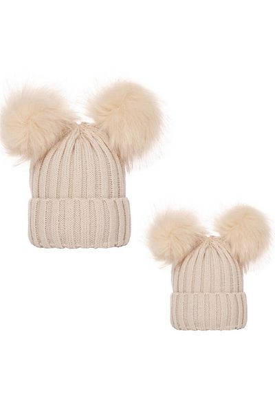 OEM Drool mother and child hat set (Color: Cream)