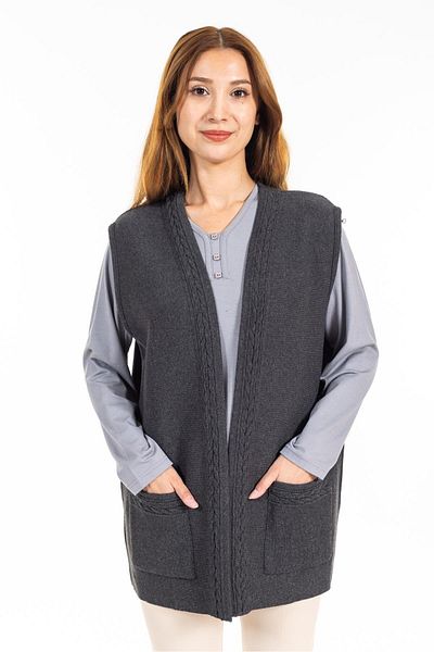 Mutlu City Middle Age Women's Knitwear Knitted Vest - Buttonless, Smoke 315