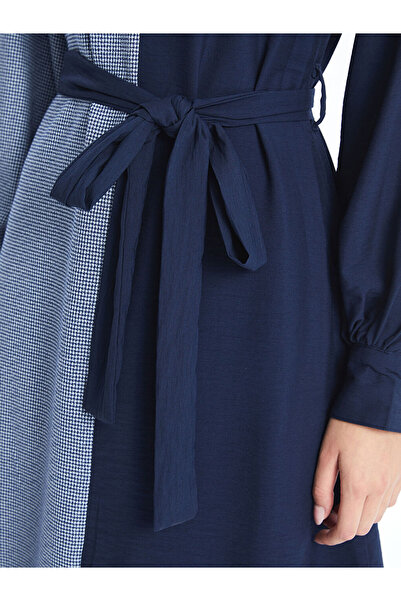 LC Waikiki Navy Blue Shirt Collar Color Block Dress